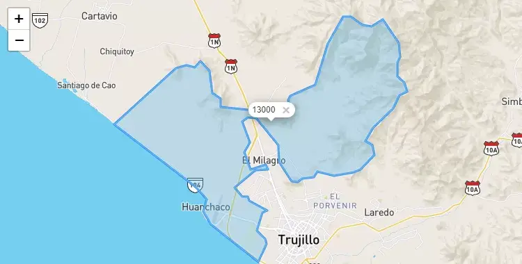 Mapa de la zona del código postal 13000 en Huanchaco, La Libertad