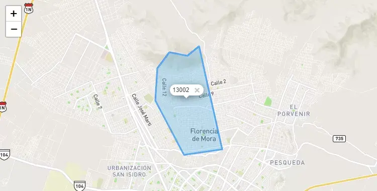 Mapa de la zona del código postal 13002 en La Esperanza, La Libertad