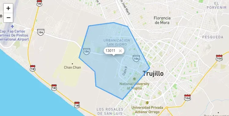 Mapa de la zona del código postal 13011 en Huanchaco, La Libertad