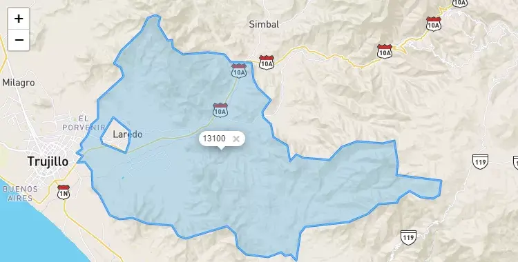 Mapa de la zona del código postal 13100 en Laredo, La Libertad