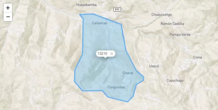 Mapa de la zona del código postal 13210 en Charat, La Libertad