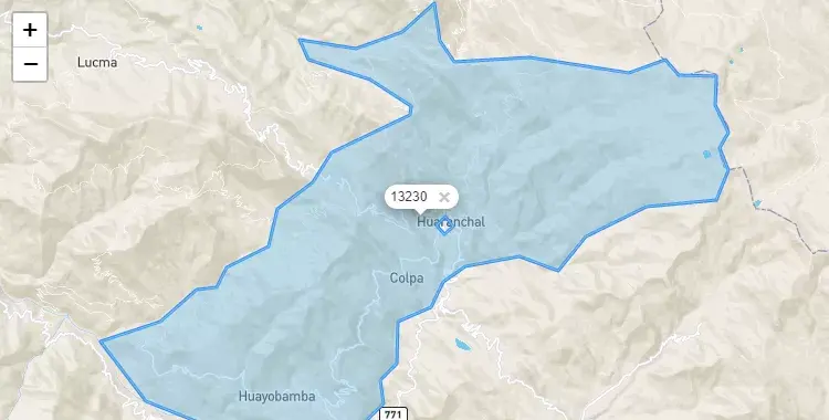 Mapa de la zona del código postal 13230 en Huaranchal, La Libertad