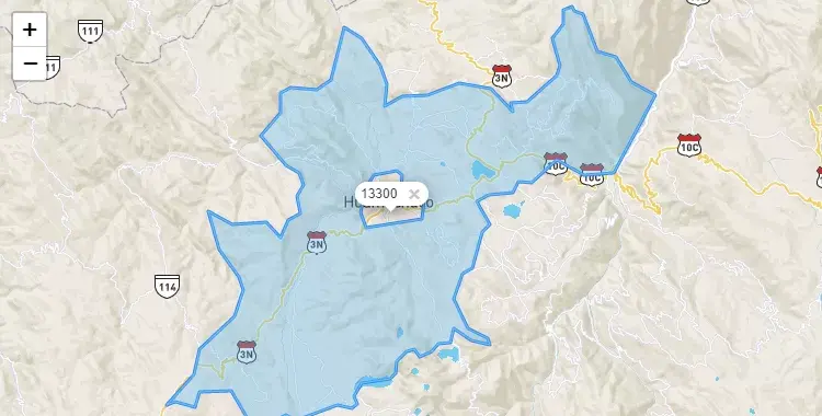 Mapa de la zona del código postal 13300 en Huamachuco, La Libertad