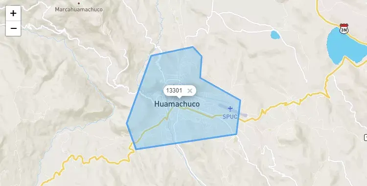 Mapa de la zona del código postal 13301 en Huamachuco, La Libertad