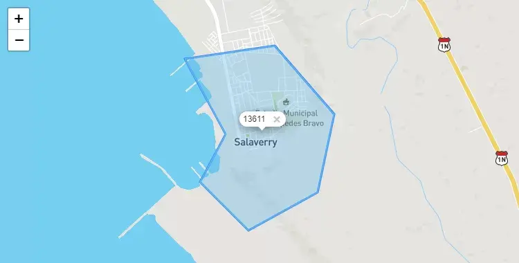Mapa de la zona del código postal 13611 en Salaverry, La Libertad