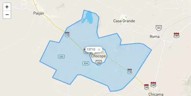 Mapa de la zona del código postal 13710 en Chocope, La Libertad