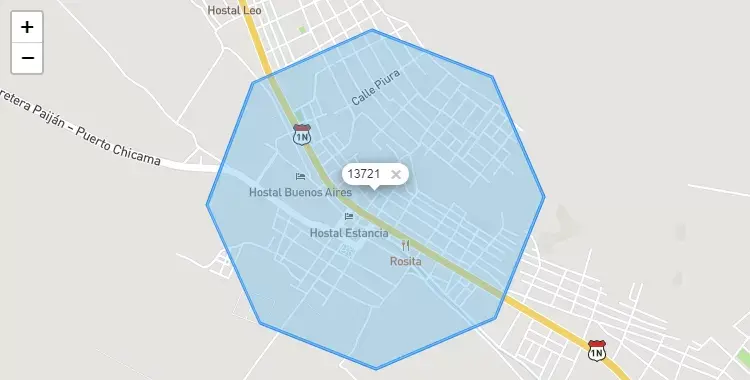 Mapa de la zona del código postal 13721 en Paijan, La Libertad