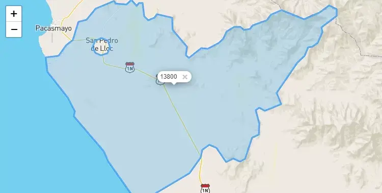 Mapa de la zona del código postal 13800 en San Pedro de Lloc, La Libertad