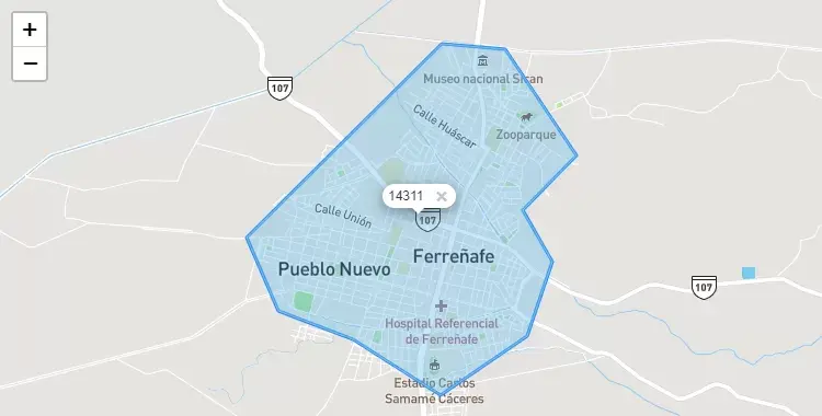 Mapa de Ferreñafe, capital de la provincia de Ferreñafe, Lambayeque