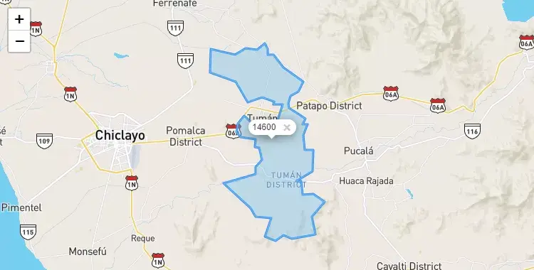Mapa de la zona del código postal 14600 en Tumán, Lambayeque