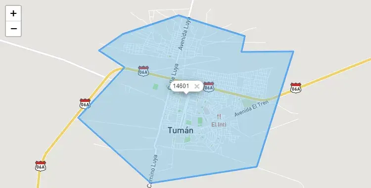 Mapa de la zona del código postal 14601 en Tumán, Lambayeque