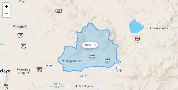 Mapa de la zona del código postal 14610 en Patapo, Lambayeque