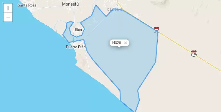 Mapa de la zona del código postal 14820 en Etén, Lambayeque