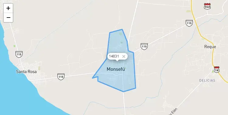 Mapa de la zona del código postal 14831 en Monsefú, Lambayeque
