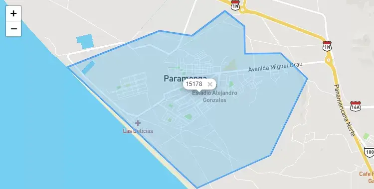 Mapa de la zona del código postal 15178 en Paramonga, Lima