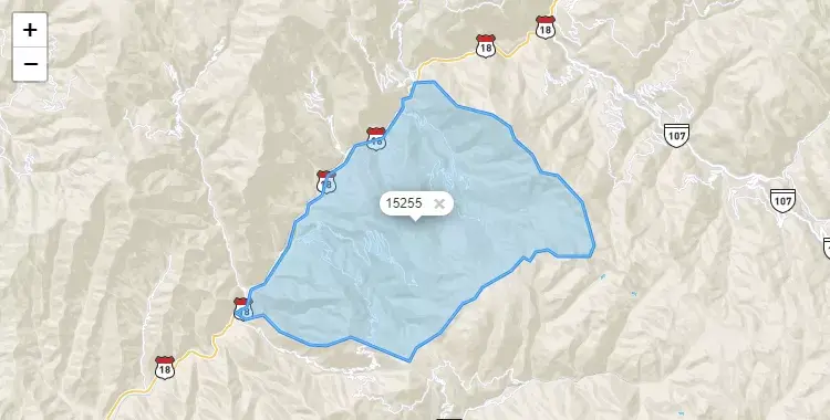 Mapa de la zona del código postal 15255 en Paccho, Lima