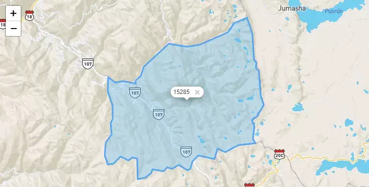 Mapa de la zona del código postal 15285 en Santa Leonor, Lima