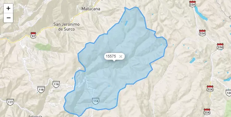 Mapa de la zona del código postal 15575 en San Damian, Lima