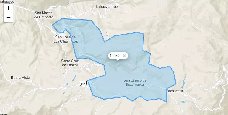 Mapa de la zona del código postal 15580 en Langa, Lima