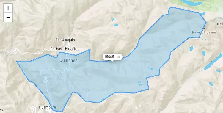 Mapa de la zona del código postal 15665 en Quinches, Lima