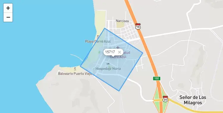 Mapa de la zona del código postal 15717 en Cerro Azul, Lima