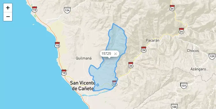Mapa de la zona del código postal 15725 en Nuevo Imperial, Lima