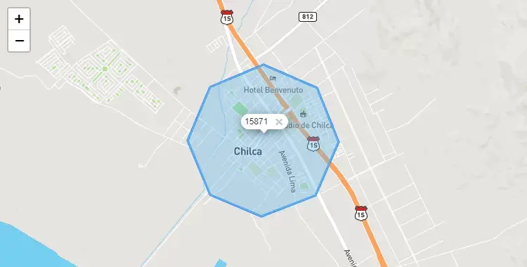 Mapa de la zona del código postal 15871 en Chilca, Lima