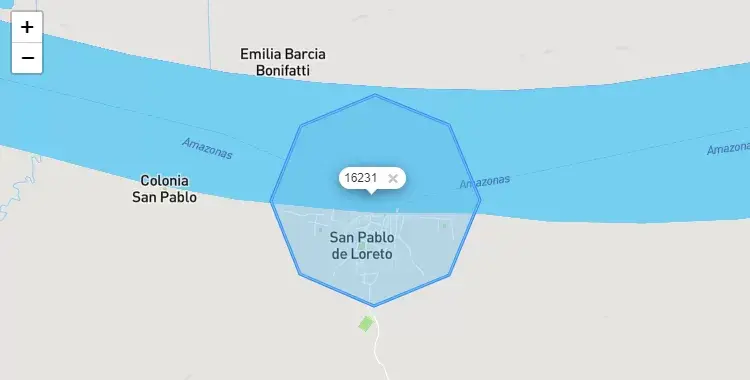 Mapa de la zona del código postal 16231 en San Pablo, Loreto