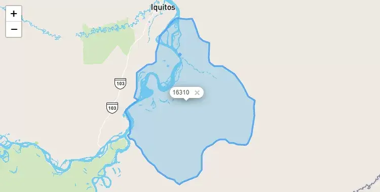 Mapa de la zona del código postal 16310 en Fernado Lores, Loreto