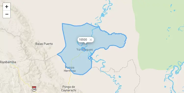 Mapa de la zona del código postal 16500 en Yurimaguas, Loreto