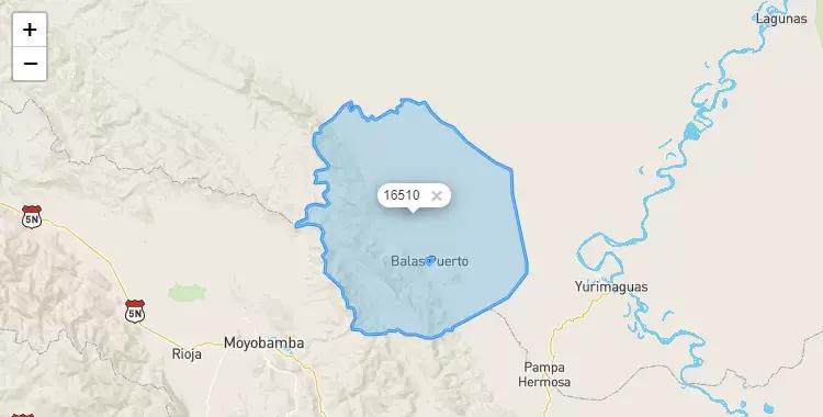 Mapa de la zona del código postal 16510 en Balsapuerto, Loreto