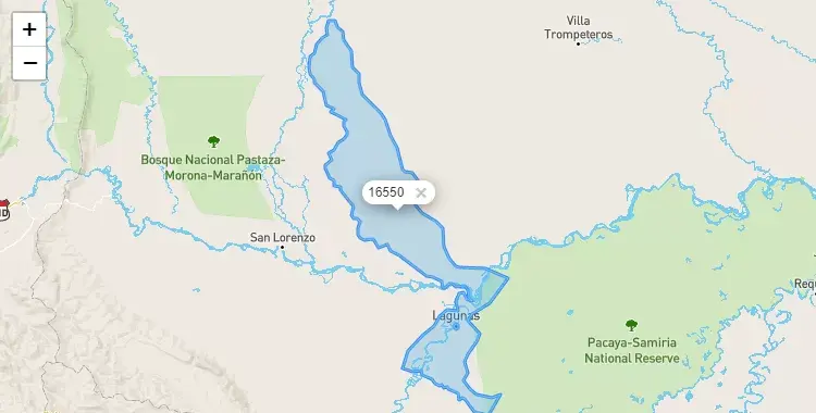 Mapa de la zona del código postal 16550 en Lagunas, Loreto