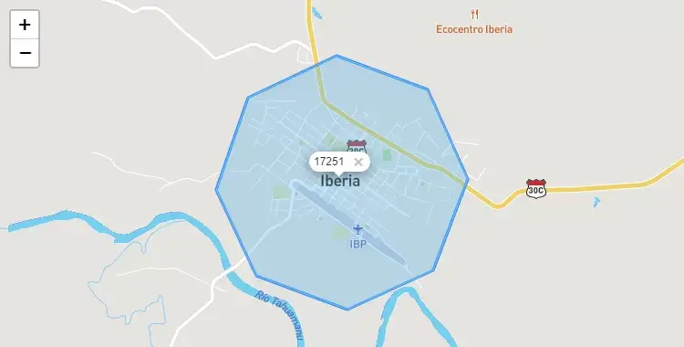 Mapa de la zona del código postal 17251 en Iberia, Madre de Dios