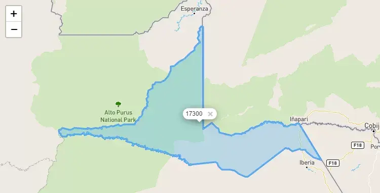 Mapa de la zona del código postal 17300 en Iñapari, Madre de Dios