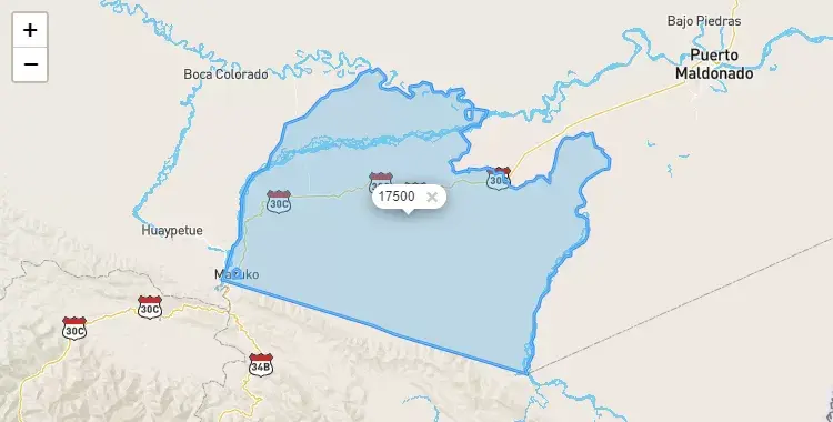 Mapa de la zona del código postal 17500 en Inambari, Madre de Dios