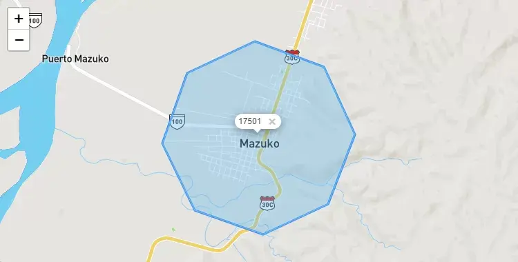 Mapa de la zona del código postal 17501 en Inambari, Madre de Dios