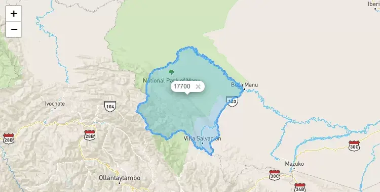 Mapa de Manú, capital de la provincia de Manu, Madre de Dios