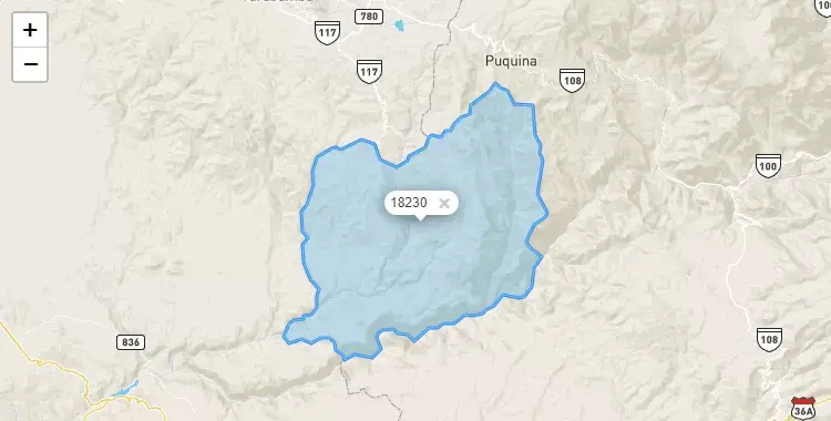 Mapa de la zona del código postal 18230 en La Capilla, Moquegua