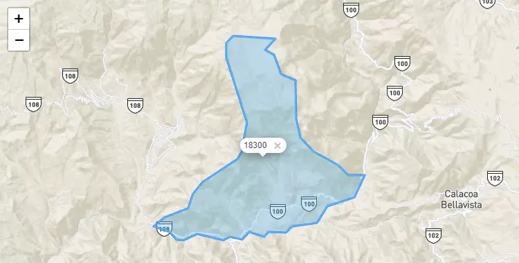 Mapa de la zona del código postal 18300 en Quinistaquillas, Moquegua