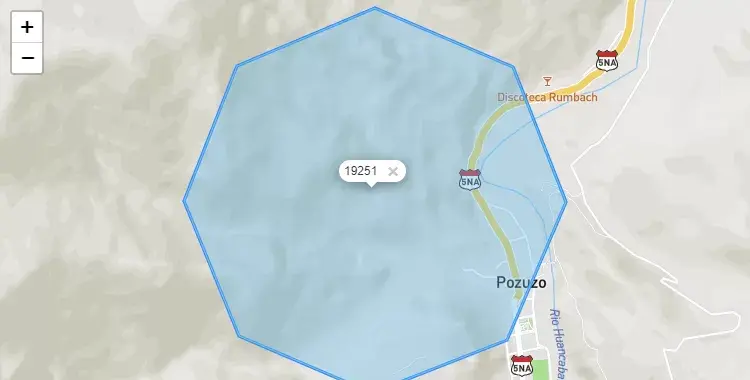 Mapa de la zona del código postal 19251 en Pozuzo, Pasco