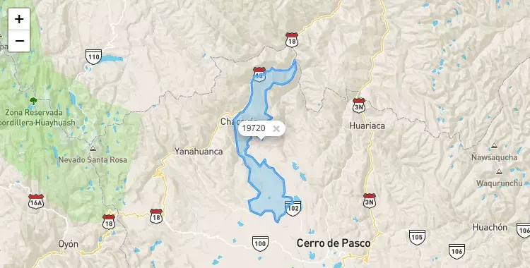 Mapa de Chacayán, capital de la provincia de Daniel Alcides Carrión, Pasco