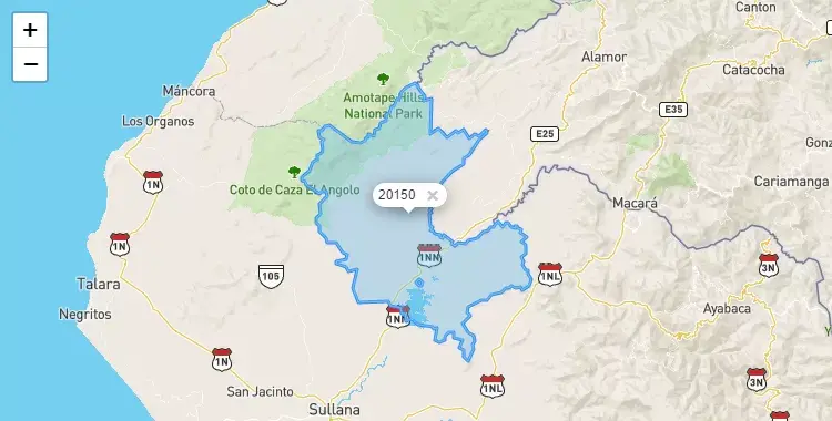Mapa de la zona del código postal 20150 en Lancones, Piura