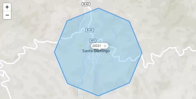 Mapa de la zona del código postal 20331 en Santo Domingo, Piura
