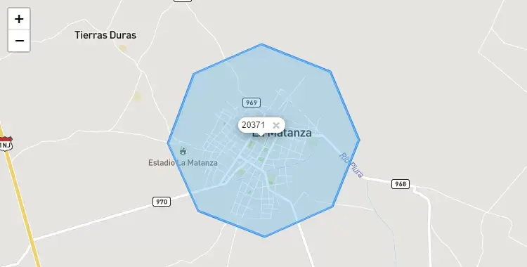 Mapa de la zona del código postal 20371 en La Matanza, Piura