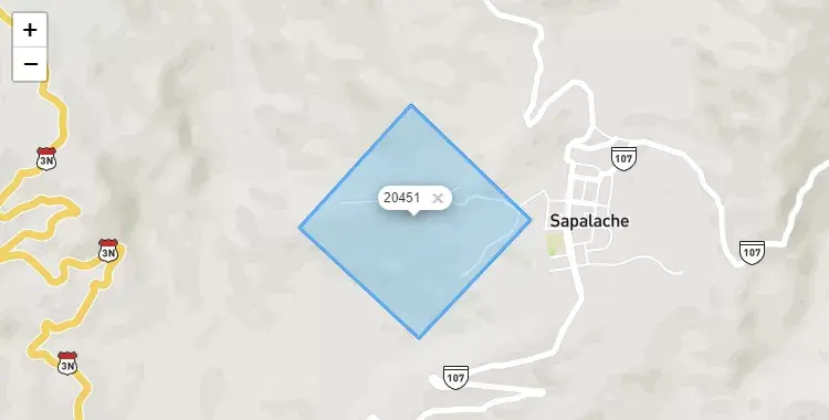 Mapa de la zona del código postal 20451 en El Carmen de la Frontera, Piura