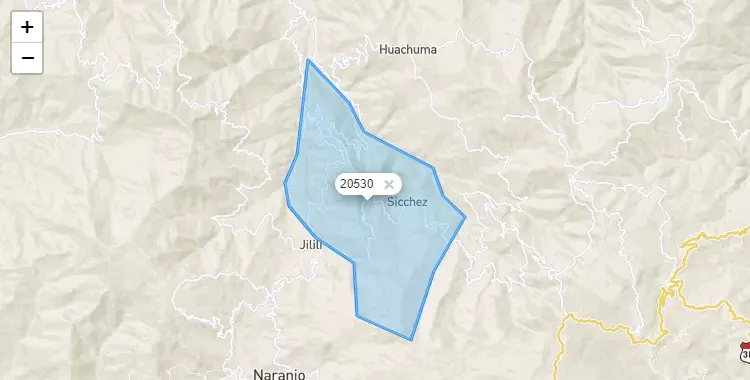Mapa de la zona del código postal 20530 en Sicchez, Piura
