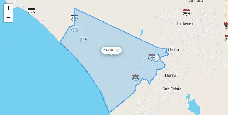 Mapa de la zona del código postal 20640 en Vice, Piura