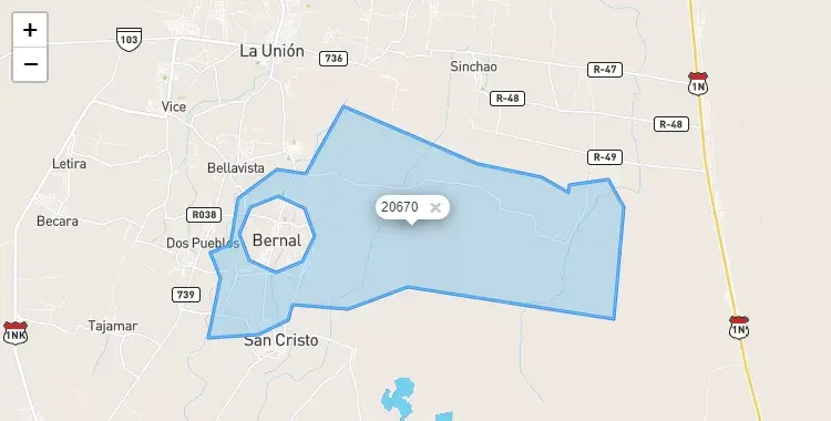 Mapa de la zona del código postal 20670 en Bernal, Piura