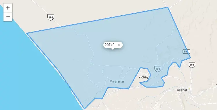 Mapa de la zona del código postal 20740 en Vichayal, Piura