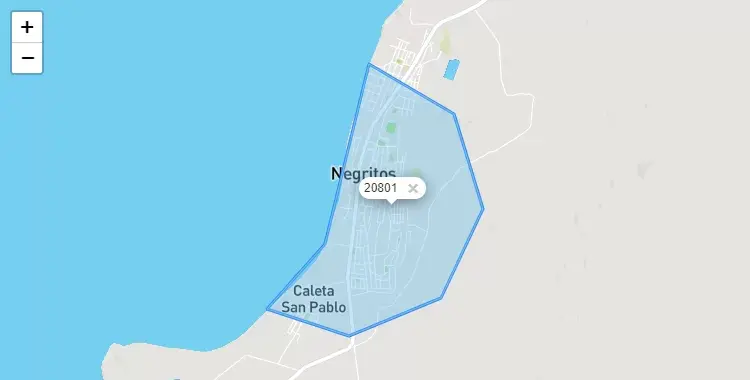 Mapa de la zona del código postal 20801 en La Brea, Piura